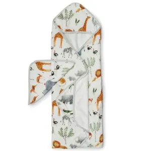 Loulou Lollipop Hooded Towel and Washcloth Set - Safari Jungle