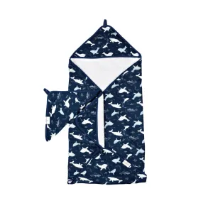 Loulou Lollipop Hooded Towel and Washcloth Set - Whales