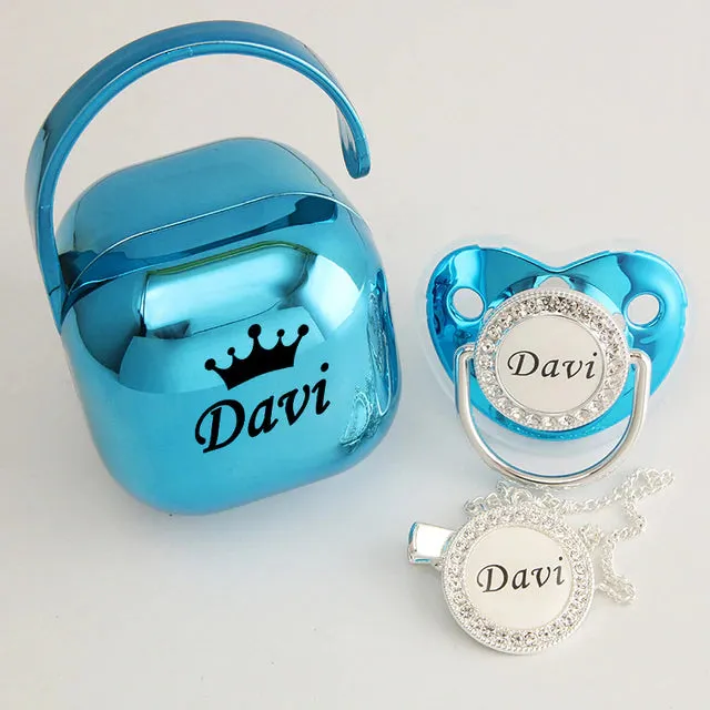 Luxury Personalized Any Name Rose Gold Bling Baby Pacifier And Clips Pacifier Box Set BPA Free Dummy Soother Unique Shower Gift