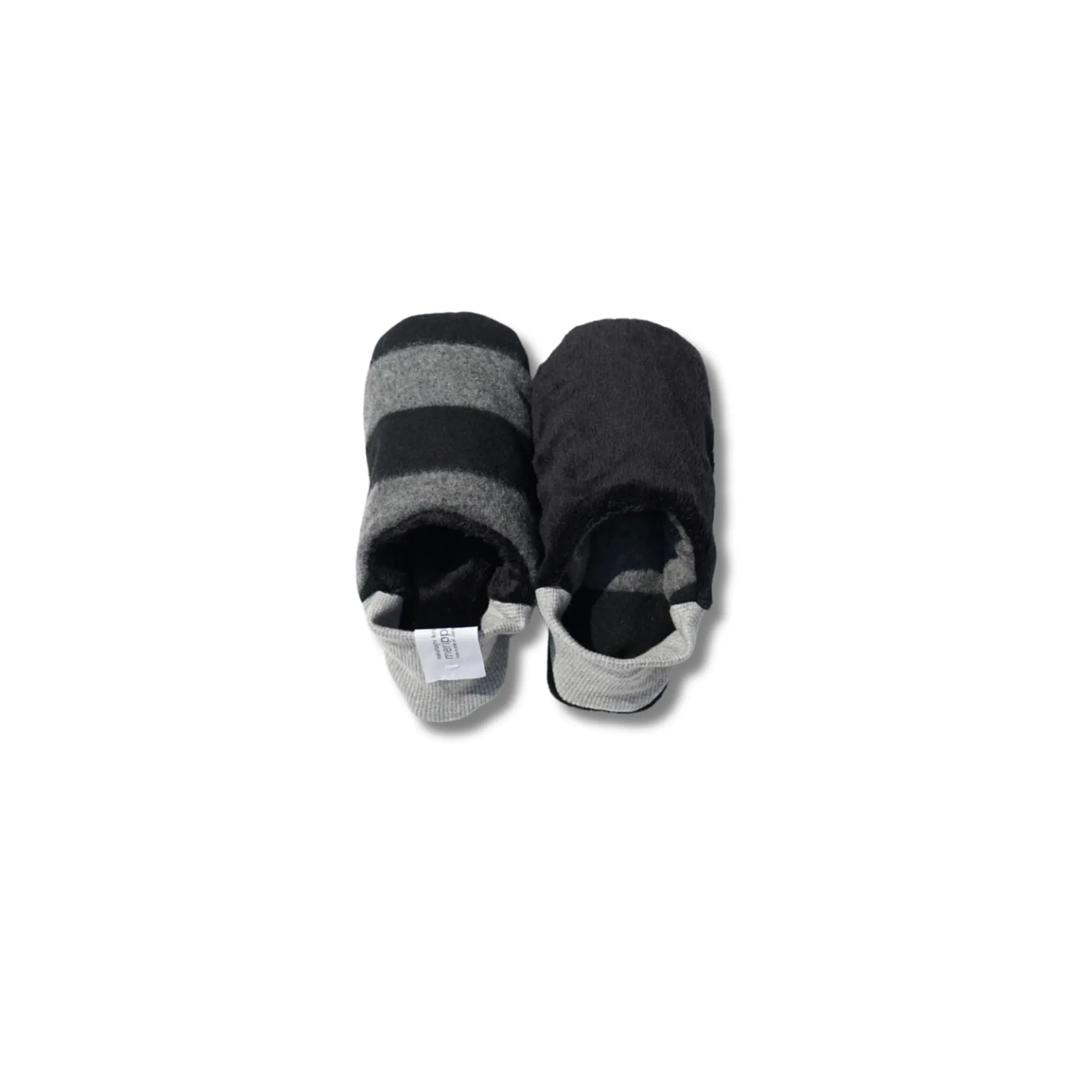 Merippa Slippers FW | Black Stripes & Grey Flannel Stripes × Fur