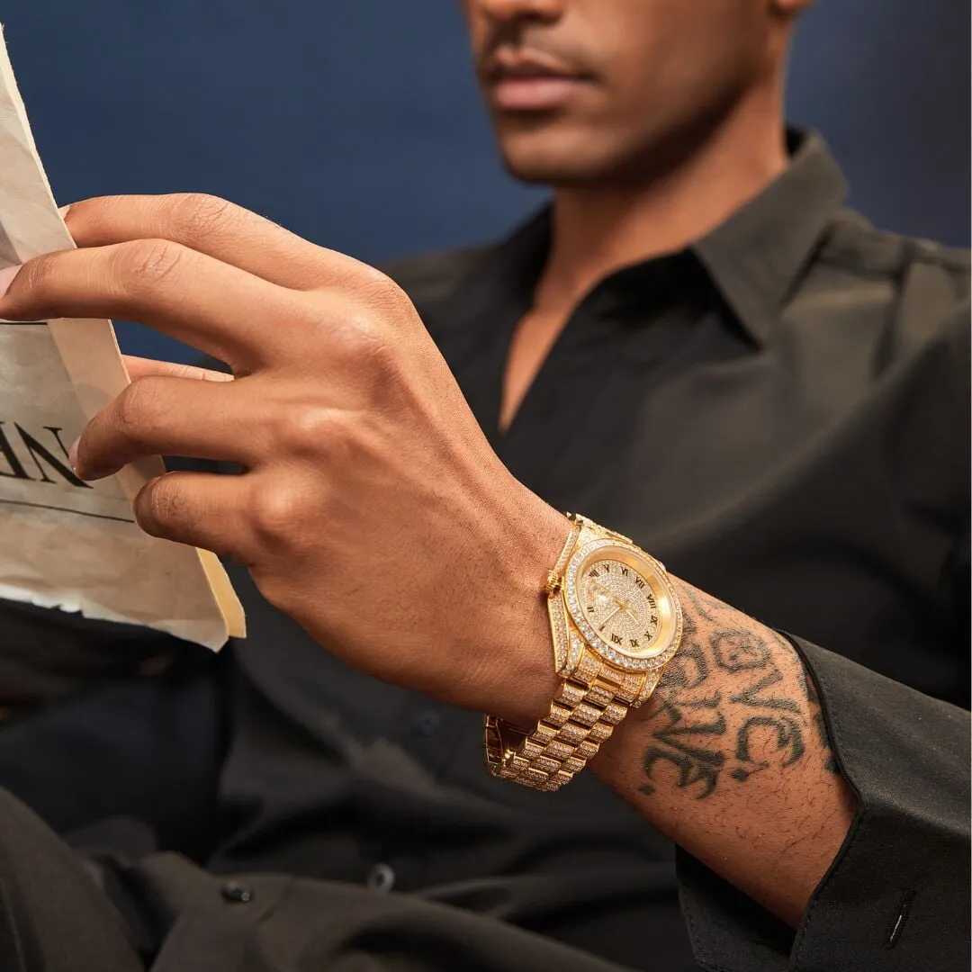 Moissanite Diamond Presidential Watch in 14K Gold - Fully Iced Out