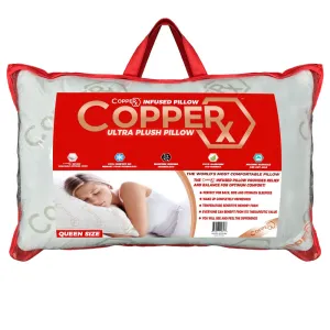 NEW IN ZIPPERED CARRY BAG COPPERX ULTRA PLUSH COPPER INFUSED PILLOW, QUEEN!