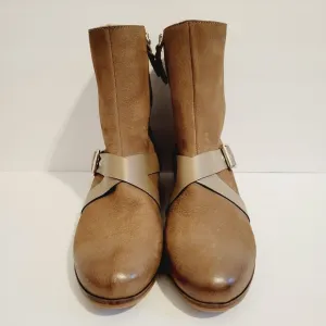New Softwalk Rayne Brown Soft  Leather Pull On Mid Buckle Bootie, Size 10