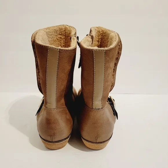 New Softwalk Rayne Brown Soft  Leather Pull On Mid Buckle Bootie, Size 10