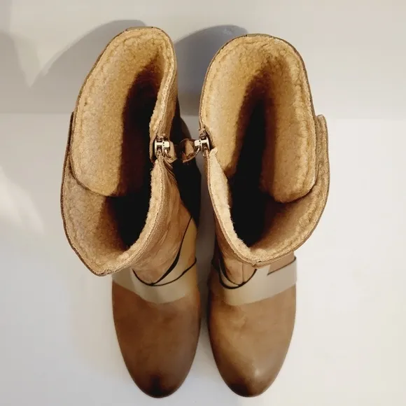New Softwalk Rayne Brown Soft  Leather Pull On Mid Buckle Bootie, Size 10