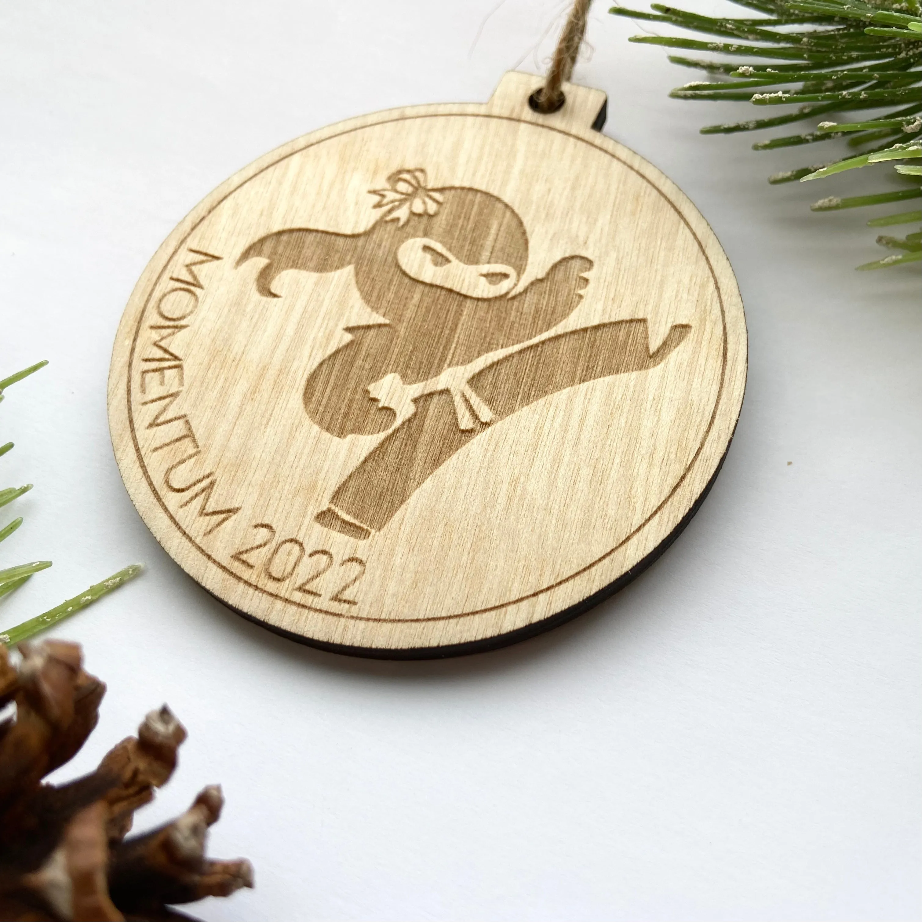Ninja Engraved Wood Christmas Ornament