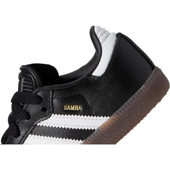 NWT adidas Unisex Big Kid Samba Indoor Sneaker, Black/White/Gum-Size 6