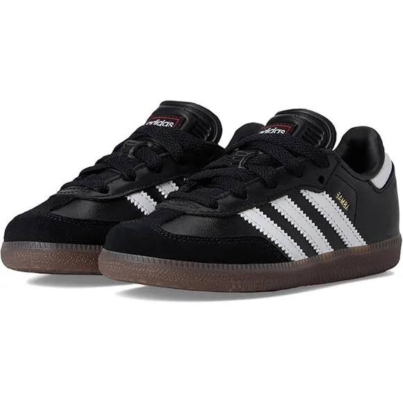 NWT adidas Unisex Big Kid Samba Indoor Sneaker, Black/White/Gum-Size 6