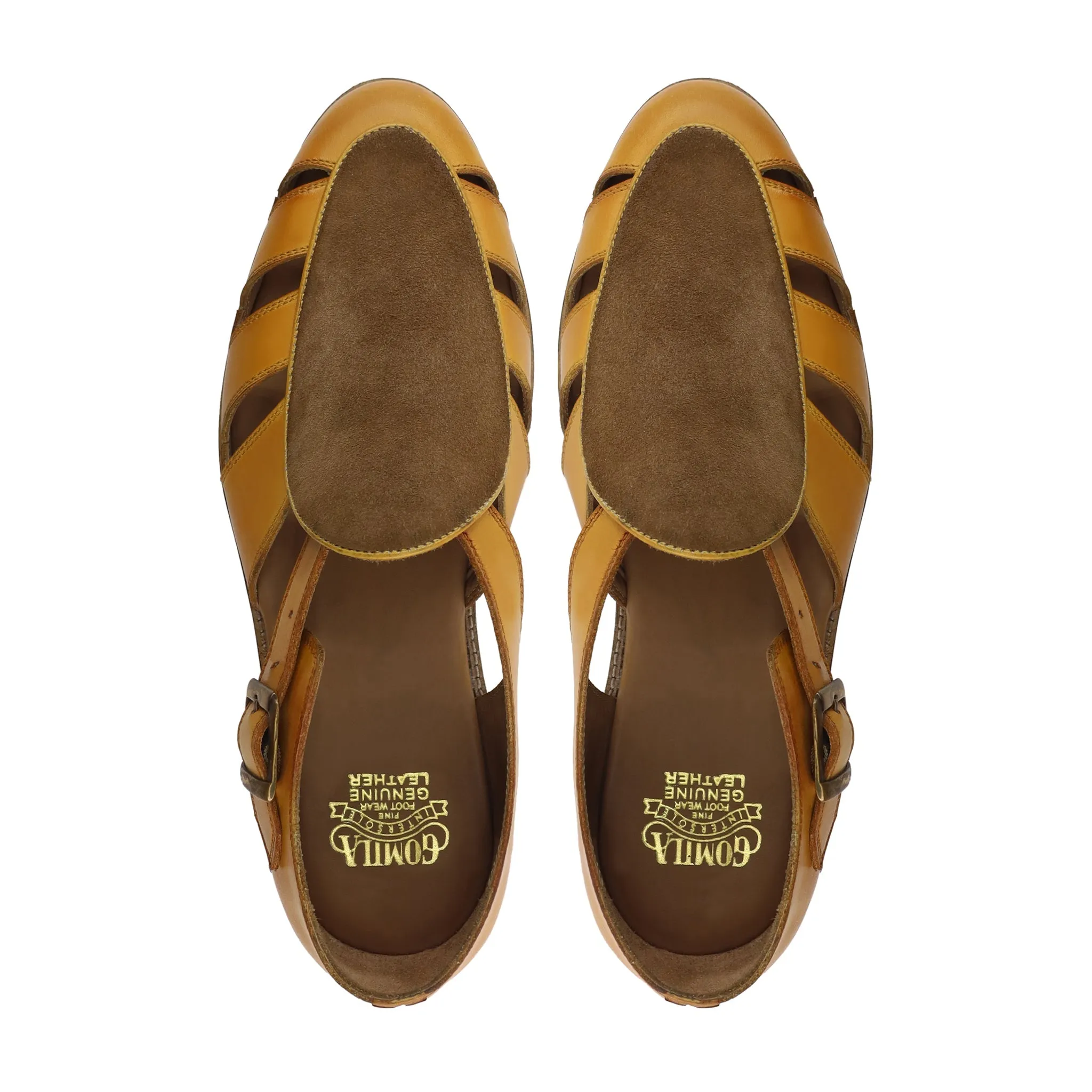 Pedri - Men's Yellow Calf Leather and Brown Kid Suede Sandal