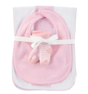 Pink Burp Pad, Bib and Socks  Baby Set