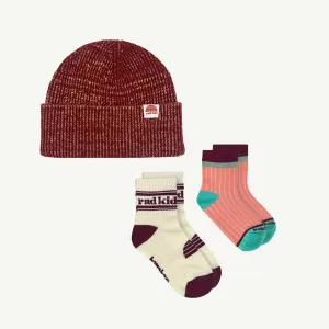 Rad Kid Beanie And Sock Twin Pack Bundle - Cherry