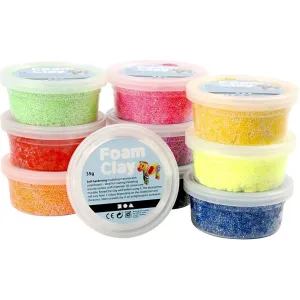 Self Hardening Foam Clay With Beads In Re-usable Tubs 35g Each - 10 Assorted Colours
