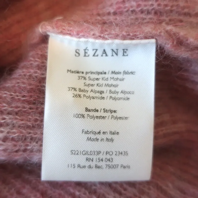 Sezane Gaspard Cardigan Pink Mohair-Alpaca Size Small Crewneck Sweater