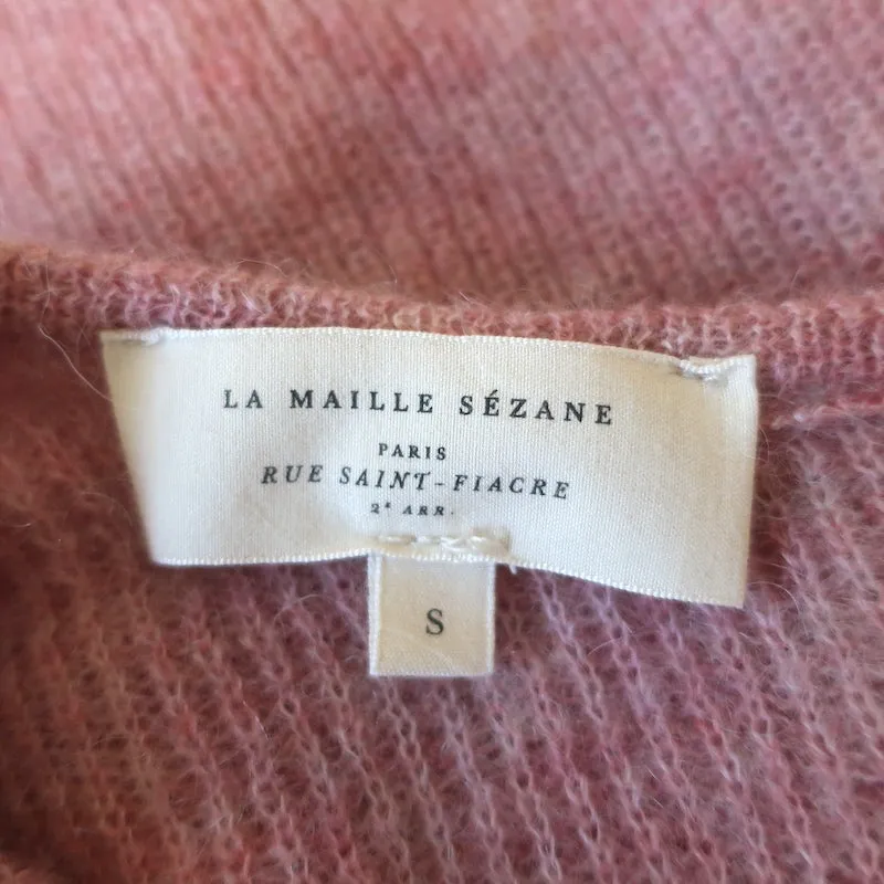 Sezane Gaspard Cardigan Pink Mohair-Alpaca Size Small Crewneck Sweater