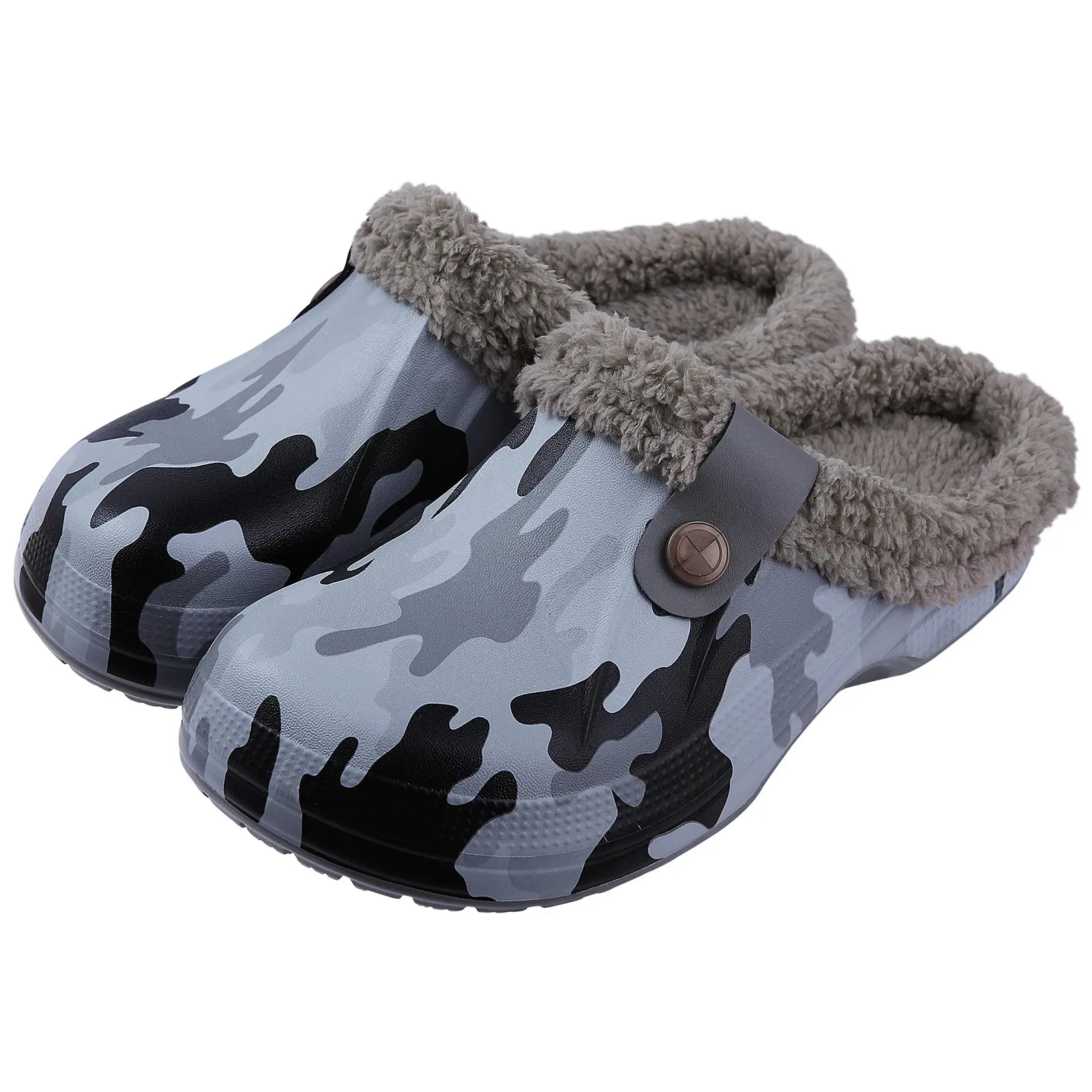 Shevalues New Fur Lined Clogs Women Waterproof Garden Shoes Winter Fluffy Plush House Slippers Couple Non-slip Fuzzy Slippers