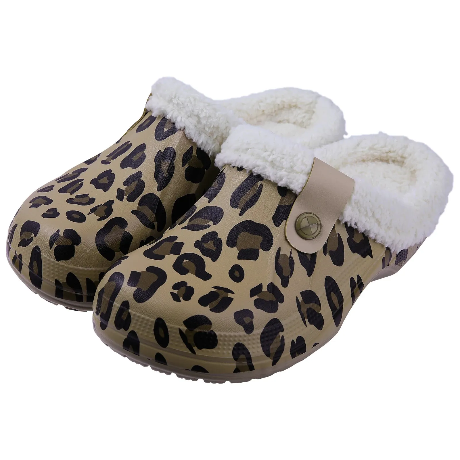 Shevalues New Fur Lined Clogs Women Waterproof Garden Shoes Winter Fluffy Plush House Slippers Couple Non-slip Fuzzy Slippers