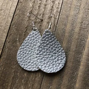 Silver Leather Teardrop Earrings