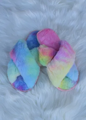 Skylar Fluffy Slippers - Rainbow