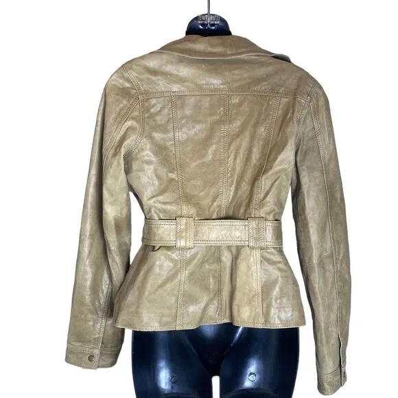 Soia &amp; kyo 100% genuine butter leather jacket belted size 38 double button brown