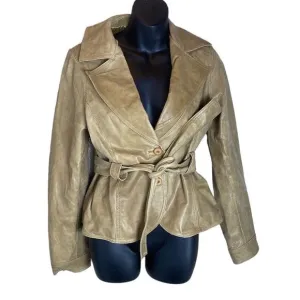 Soia &amp; kyo 100% genuine butter leather jacket belted size 38 double button brown