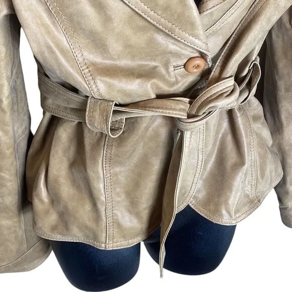 Soia &amp; kyo 100% genuine butter leather jacket belted size 38 double button brown
