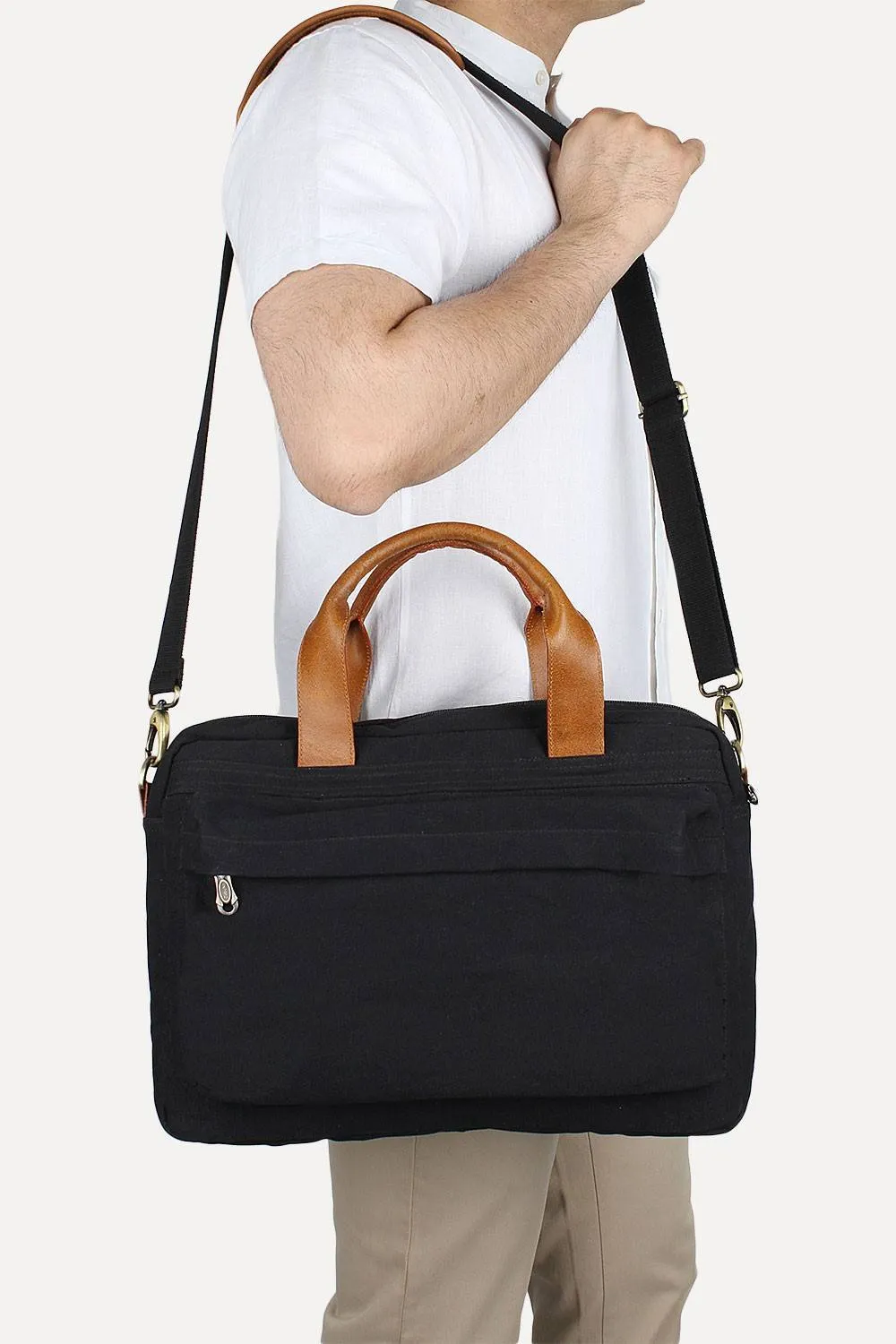 Solid Canvas Laptop Bag With Sling