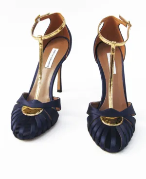 Tabitha Simmons Chelsea Navy Satin/Gold Specchil