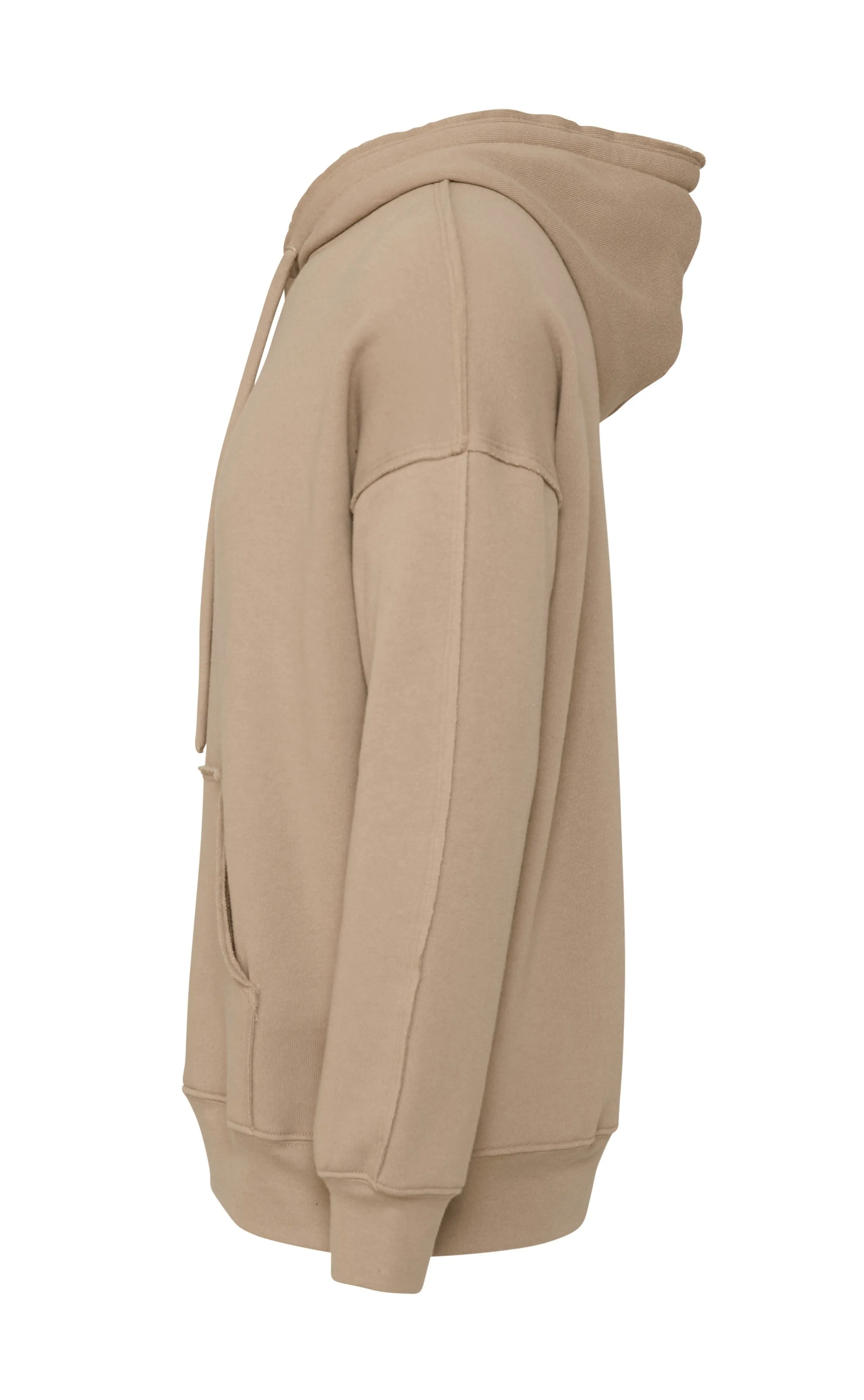 Tan Raw Seam Hoodie- LARGE LOGO BACK