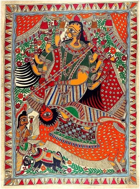 The End of Mahisasura - Mithila Painting