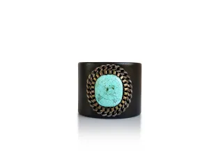 Turquoise Full Moon Black Leather Cuff