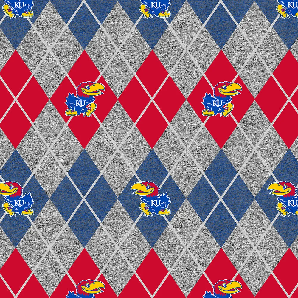 UNIVERSITY OF KANSAS-Heather Argyle Fleece-100% Polyester-KS1148