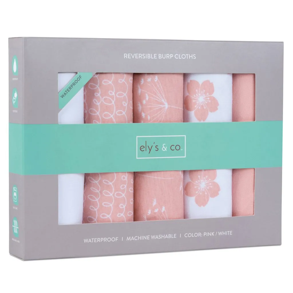 Waterproof Reversible Burp Cloth Set of 5 - Pink