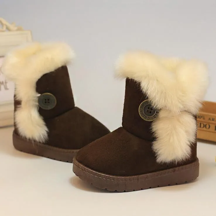 Winter Children Boots Thick Warm Shoes Cotton-Padded Suede Buckle Boys Girls Boots Boys Kids Shoes Insoles 13.5-20.5CM