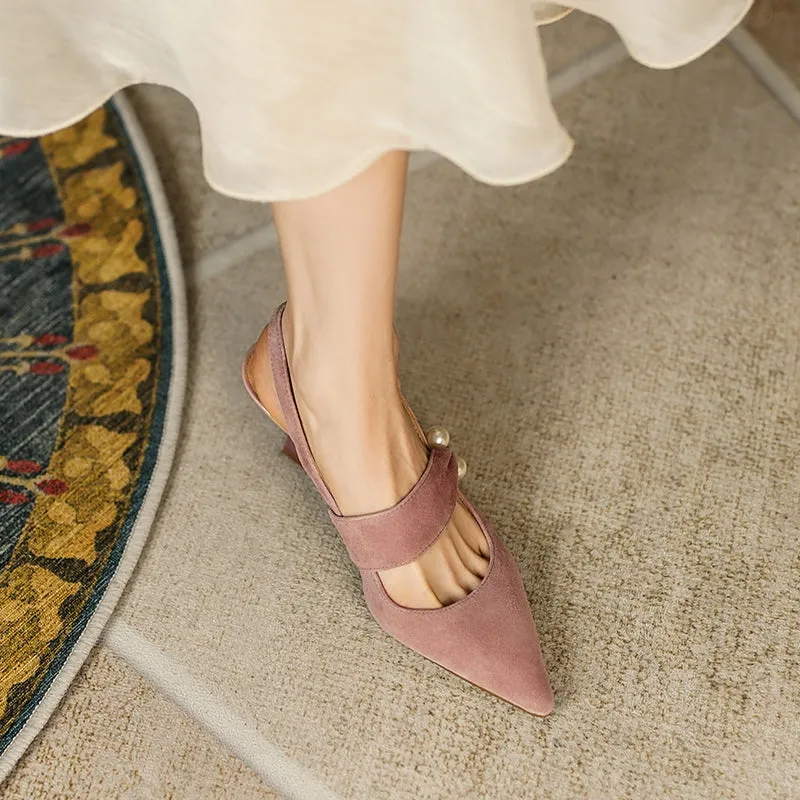 woloong Party Prom Women Slingbacks Pumps Summer New Kid Suede Sandals Fashion Pointed Toe High Heels Shoes Woman Heels for Women