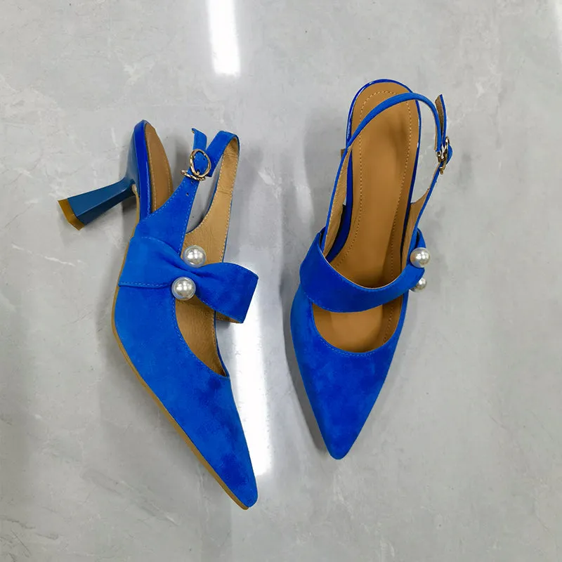 woloong Party Prom Women Slingbacks Pumps Summer New Kid Suede Sandals Fashion Pointed Toe High Heels Shoes Woman Heels for Women