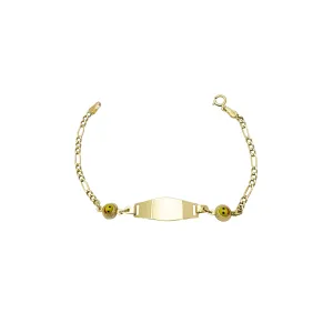 Yellow Happy Face Figaro Baby ID Bracelet (14K)